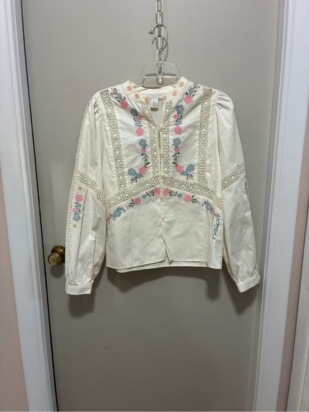 CAROLINE CONSTAS Embroidered Crochet Blouse